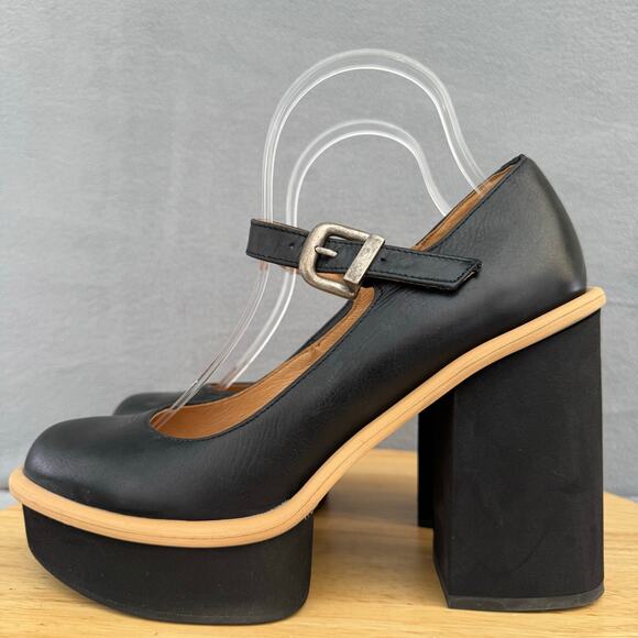 Free People Maggie Mary Jane Platform Heel Black Leather Womens Size 38/ 8 US